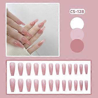 Yaju 24pcs nudo profondo puro colore ballerina lunga bara lucida finte unghie premere su unghie false (1 pz, rosa)