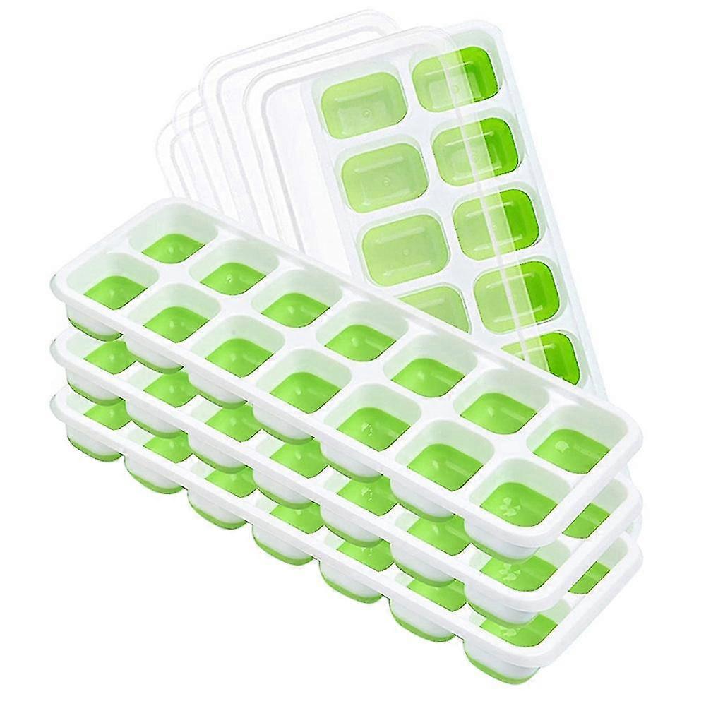 14 Compartment Ice Square Tray, Silicone Ice Square Tray With Lid, Stackable Ice Square Trays, (4 P