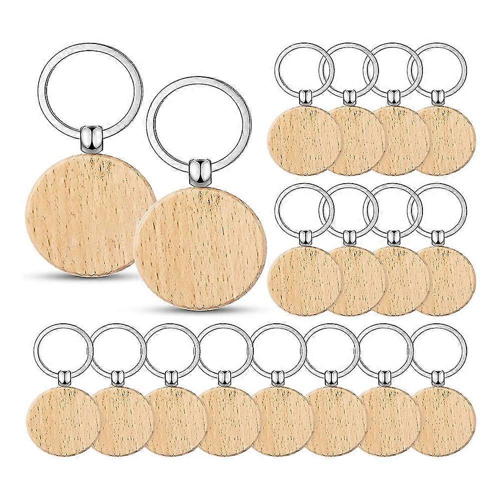 100pieces Wooden Keychain Blanks Bulk Round Wood Engraving Blanks Unfinished Wooden Key Ring Key Ta