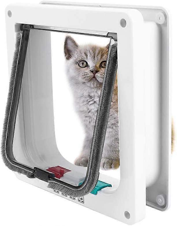 Cat Flaps, 4 Way Lockable Cat Flap Door Pet Flap Safe In and Out