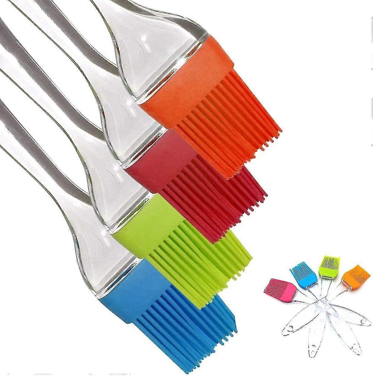 Pastry Brush Silicone, Grill Brush Oiled Pastry Cooking Brush, Heat Resistant Oil Grill Flexible Set Dishwasher Safe (orange Green Red Blue) (4pcs)