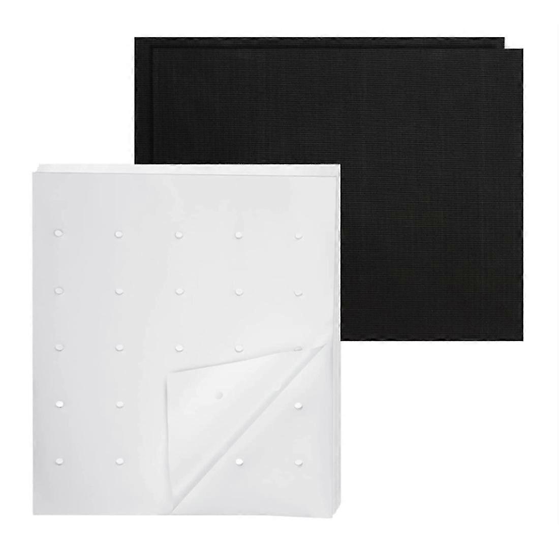 100 Pieces Perforated Air Fryer Liners With 2 Pieces Non Stick Mat