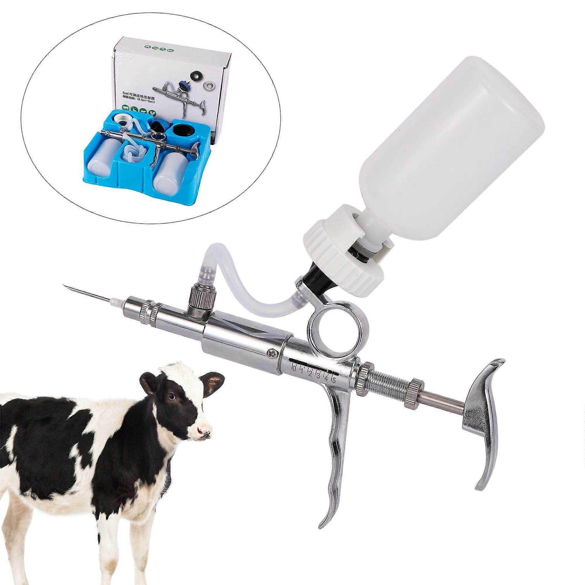 0.5-5ml Continuous Automatic Livestock Syringe Veterinary Equipment with Bottles Multifunction Metal Farms Tool