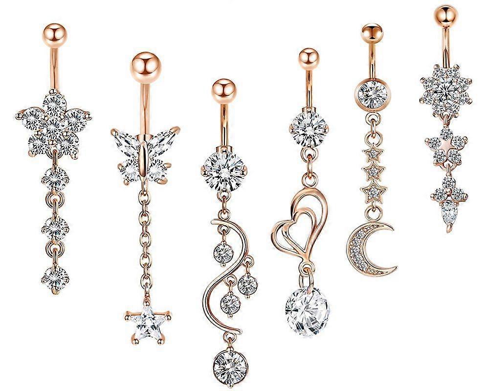 Zircon navel ring set piercing belly 6 pieces