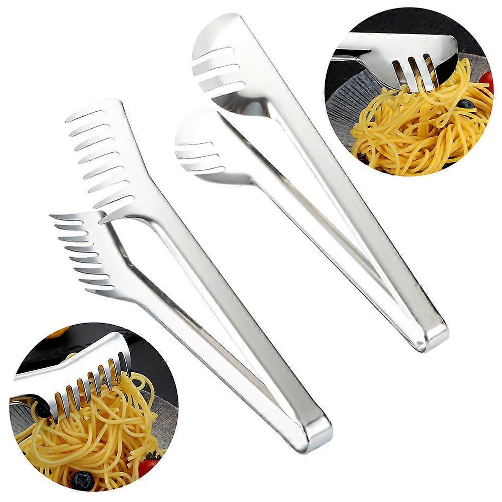 2PCS από ανοξείδωτο χάλυβα Spaghetti Server Set Spaghetti Ζυμαρικά Tong πιρούνι Πολυλειτουργικό φαγητό Κλιπ μπάρμπεκιου Ζυμαρικά κουτάλι Server πιρούνι