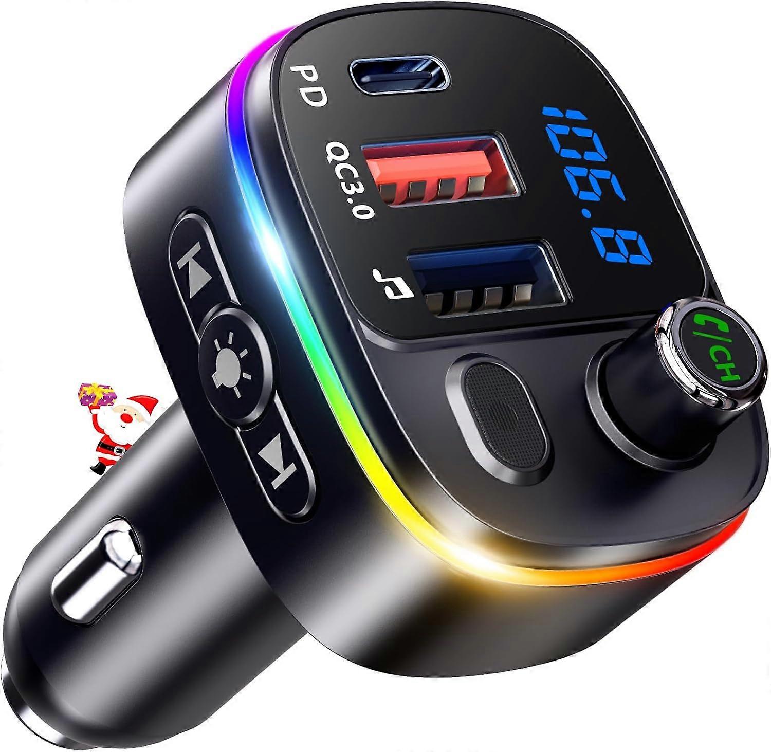 nice Bluetooth Car, QC3.0 & PD18W USB C FM Transmitter Bluetooth 5.3 with Hands-Free Calling, Bluetooth Car Adapter Car Stereo Support Siri Google Ass