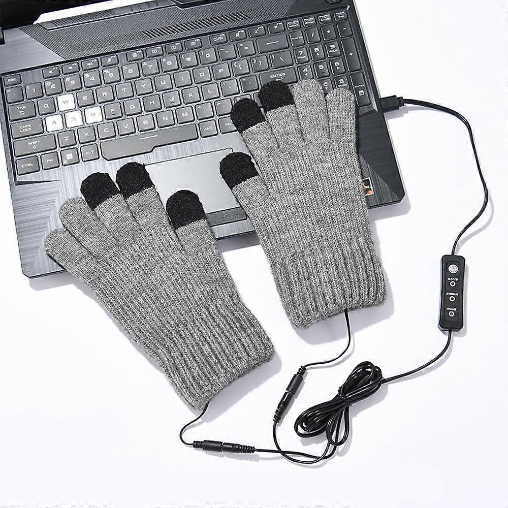 USB Heated Gloves for Men and Women(Grey C), Winter Adjustable Temperature Heated Mitts Hand Warmer Washable Knitting Gloves for Indoor Outdoor Winter
