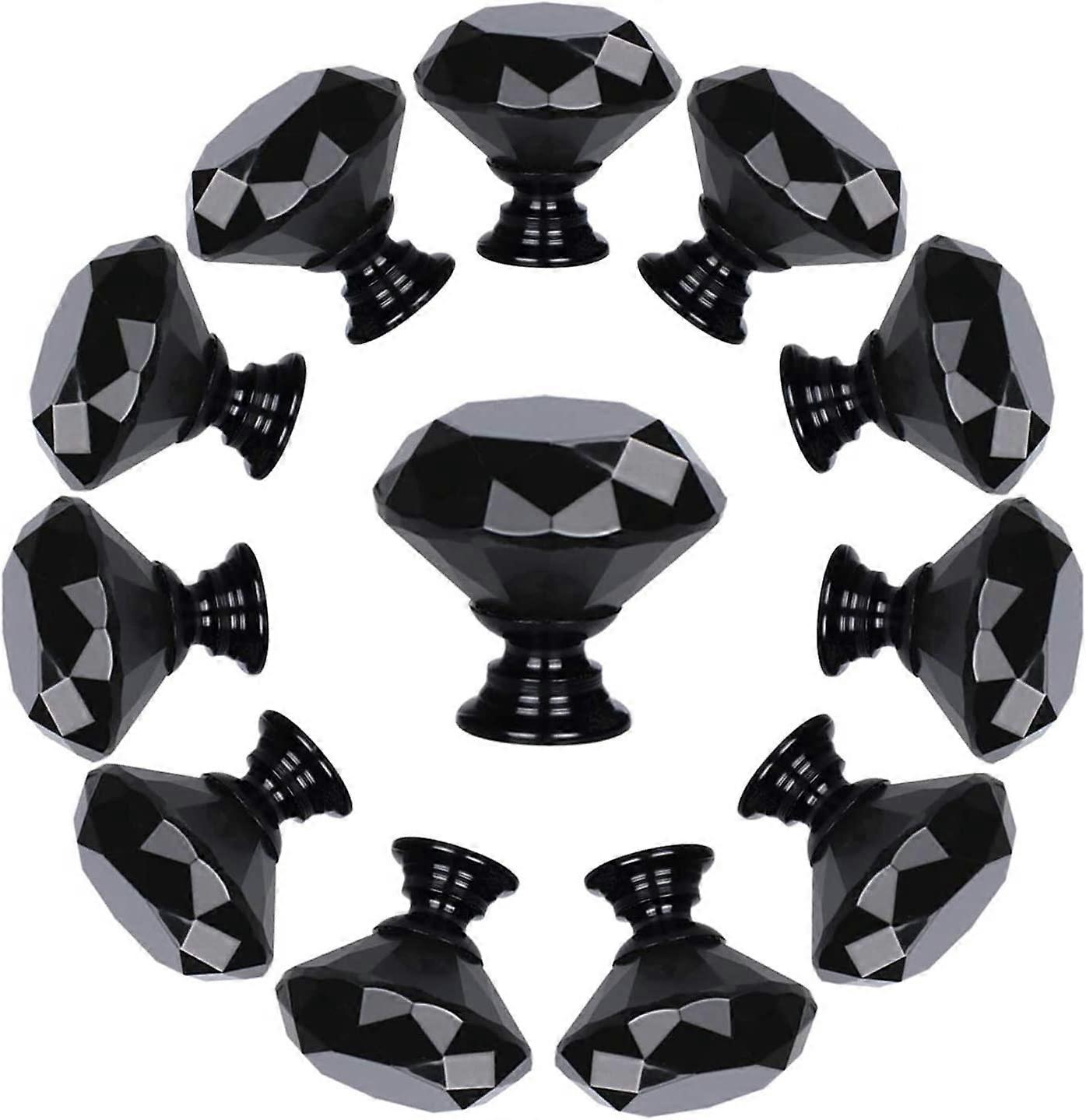 10 Pack Drawer Knobs Diamond Shaped Crystal Glass (30 mm, All Black)Cabinet Knobs Pull Handles