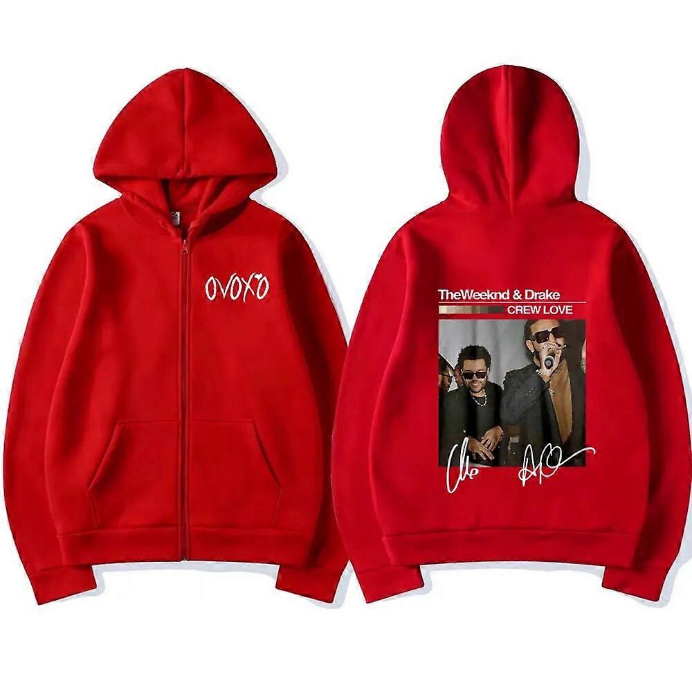 Rapper Drake Crew Love Print Zipper Hoody The Weeknd XO Graphic