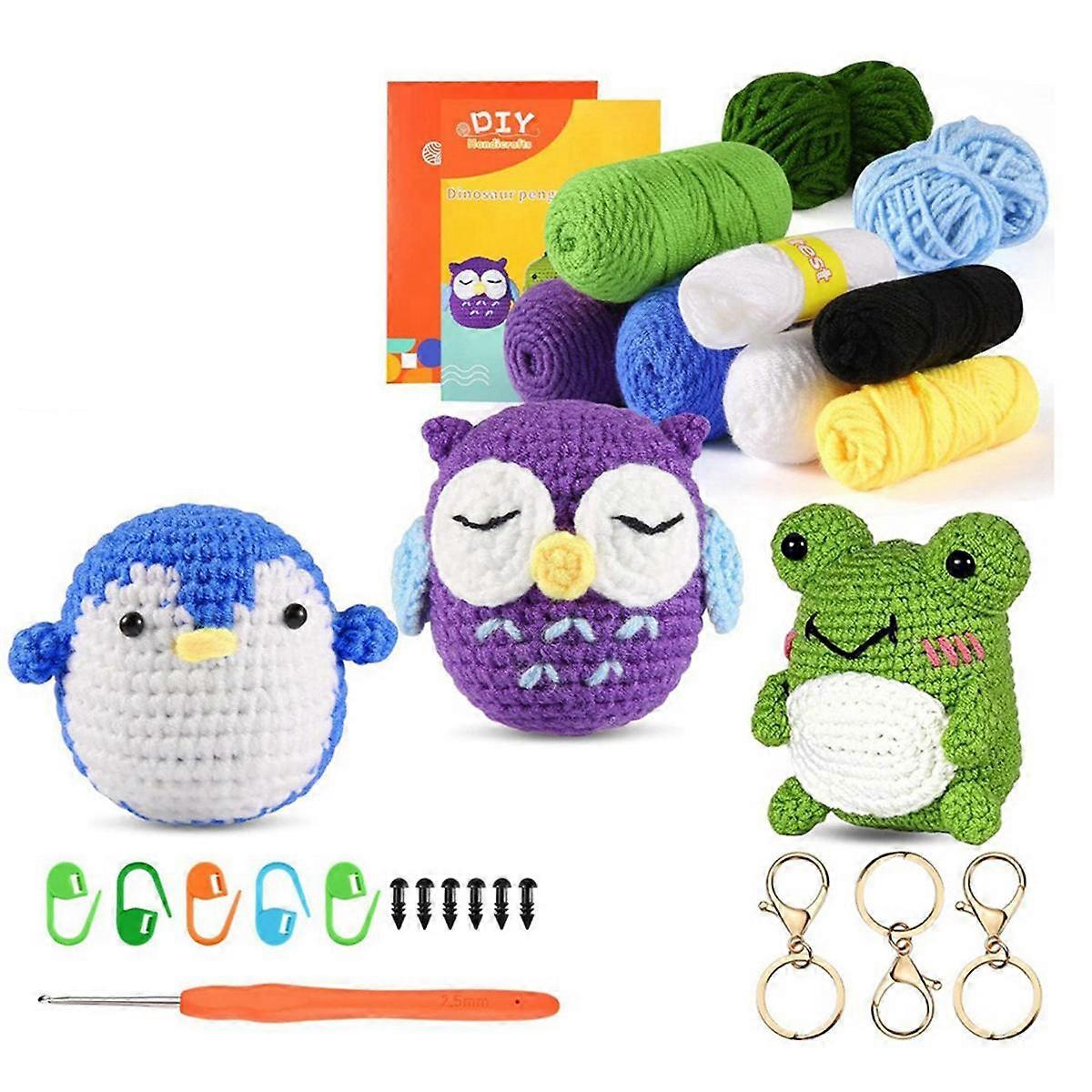 3PCS Crochet Kits for Beginners,Animals Crochet Kit for Complete Beginners Adults with Step-By-Step Video Tutorials