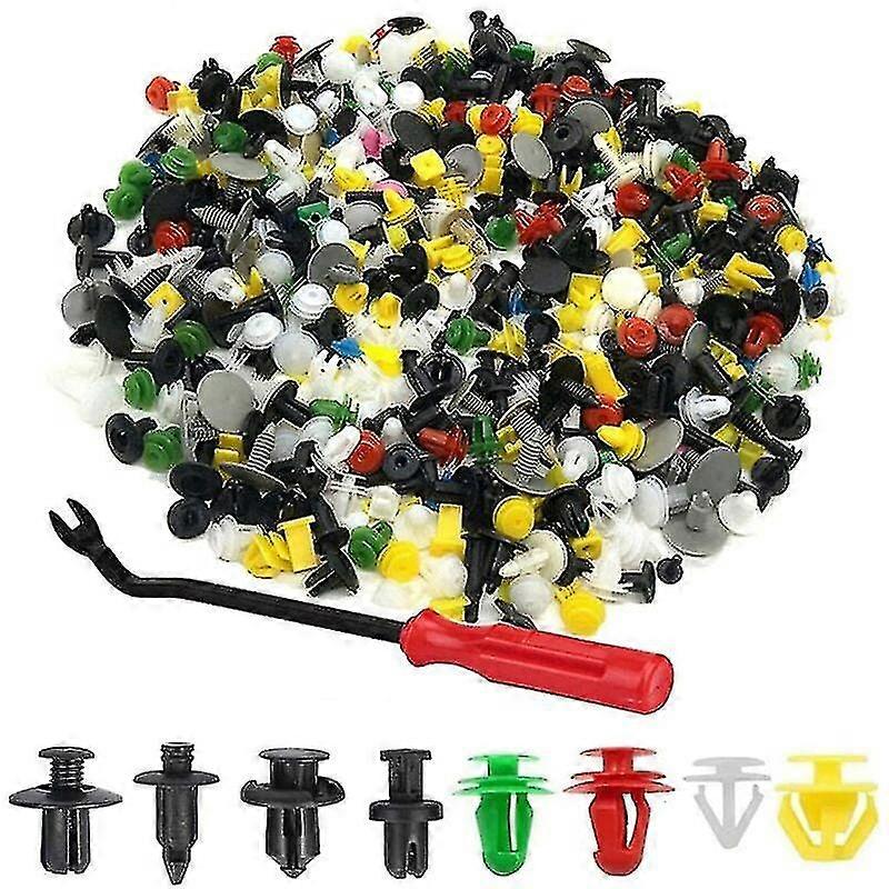 Universal Auto Plastic Fastener Clips - 500pcs, Various Shapes and Sizes