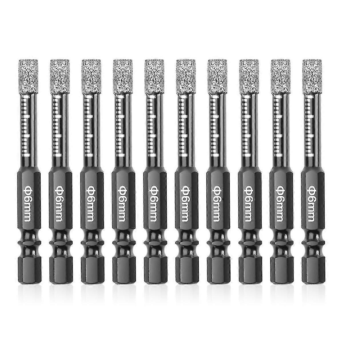 10pcs מקדח יהלום סיביות, 6mm יבש יהלום ליבת מקדח להגדיר עבור קרמיקה, , אריח, זכוכית, שיש, לבנים, אבן
