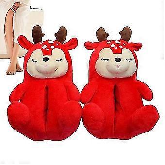 Reindeer Slippers Christmas House Indoor Slippers Furry Non-slip Lightweight Durable Cute Women's Christmas Slippers Cozy Shoes-ZZY