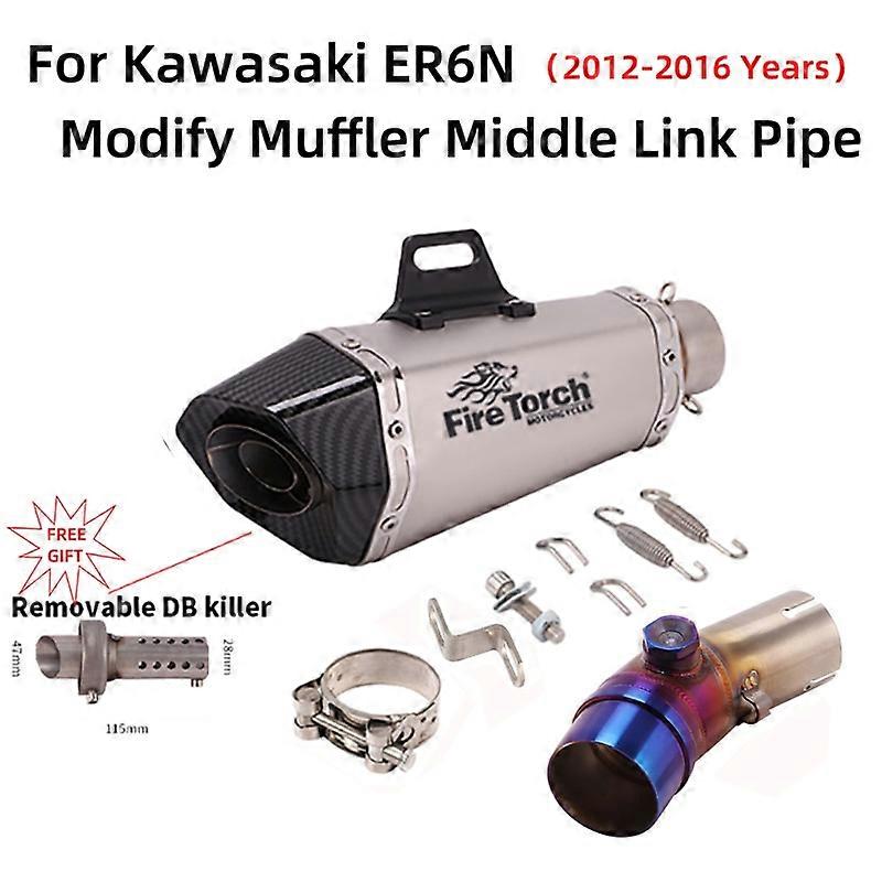 For Kawasaki ER6N 2012 2013 2014 2015 2016 Motcrcycle Exhaust System Escape Modify Middle Link Pipe Removable DB Killer Muffler