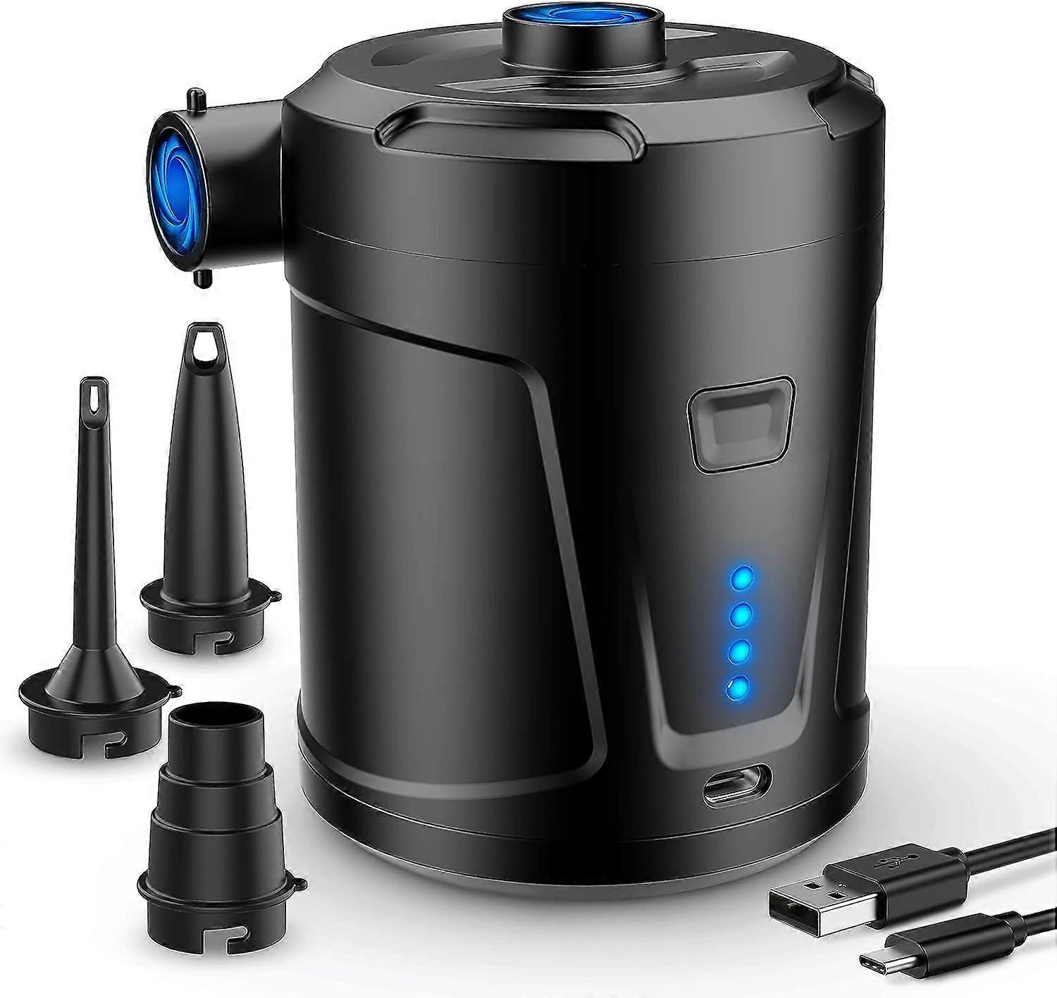 Electric Air Pump, 5200mAh Rechargeable Battery, Mini Electric Air Pump with 4 Air Nozzles, Fast Inflator for Inflatable Boat/Airbed