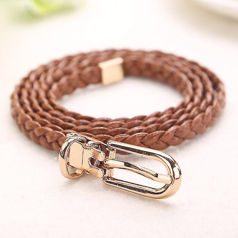 kvinners tynn tynn midje flettet solid belte spenne veve midjebånd belter