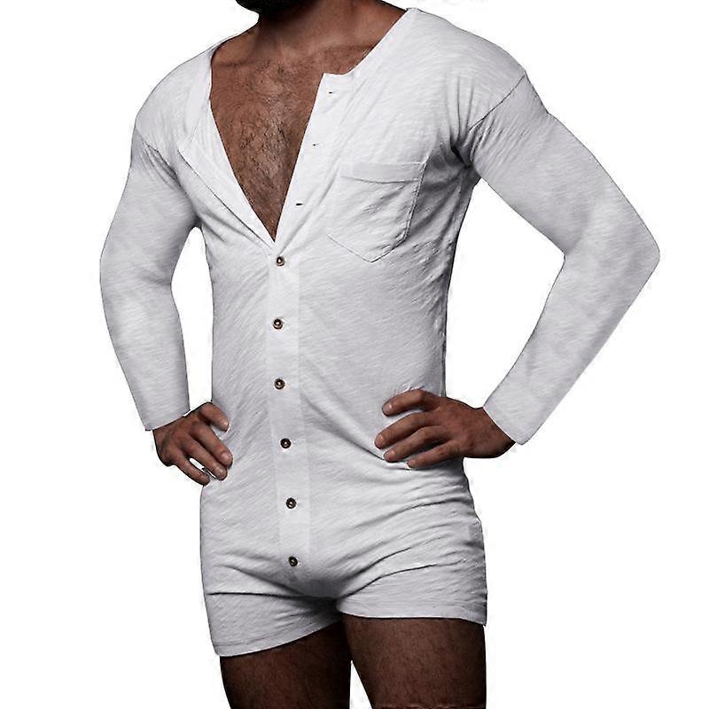 Erkek Onesie Pijama Henley Tulum Düğmeli Pijama