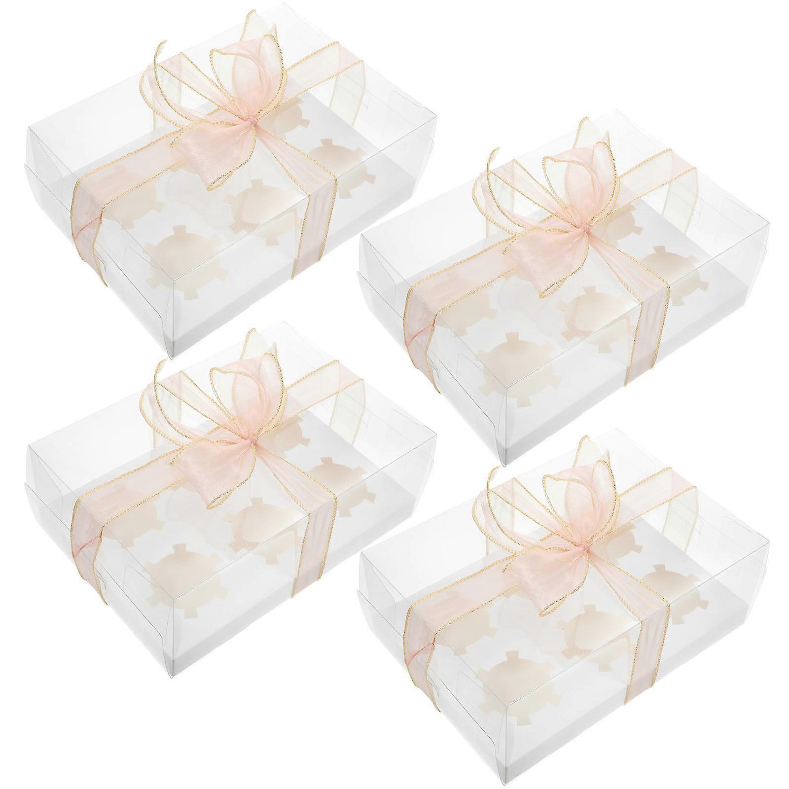 4pcs Cupcake Boxes Clear Bakery Box with 6 Hole Inserts Cake Packaging Boxes Cookie Boxes