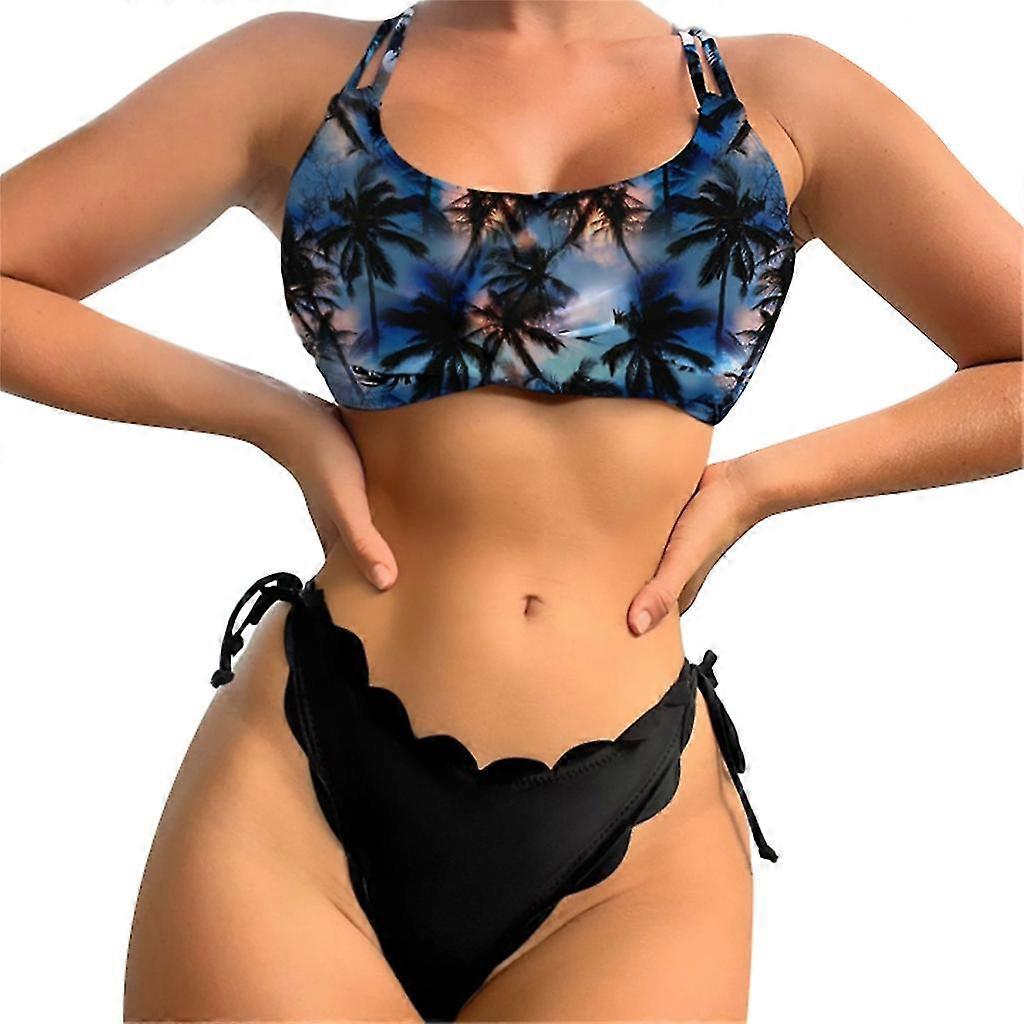 Womens Cross Back Badkläder 2 stycken Split Baddräkt-kammussla Trim Bikinis Set