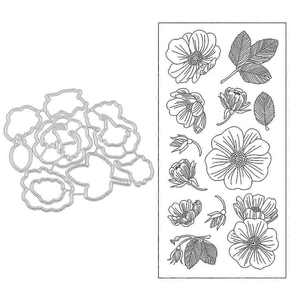 Flower Leaves Clear Stamp with Die for DIY Scrapbooking Diary Embellishments
