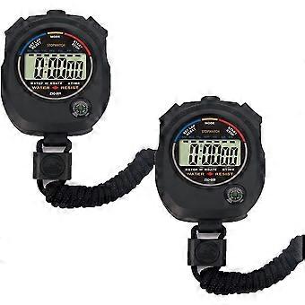 2-pack multifunctionele elektronische digitale sport stopwatch timer met groot display, datum en tijd en alarmfunctie