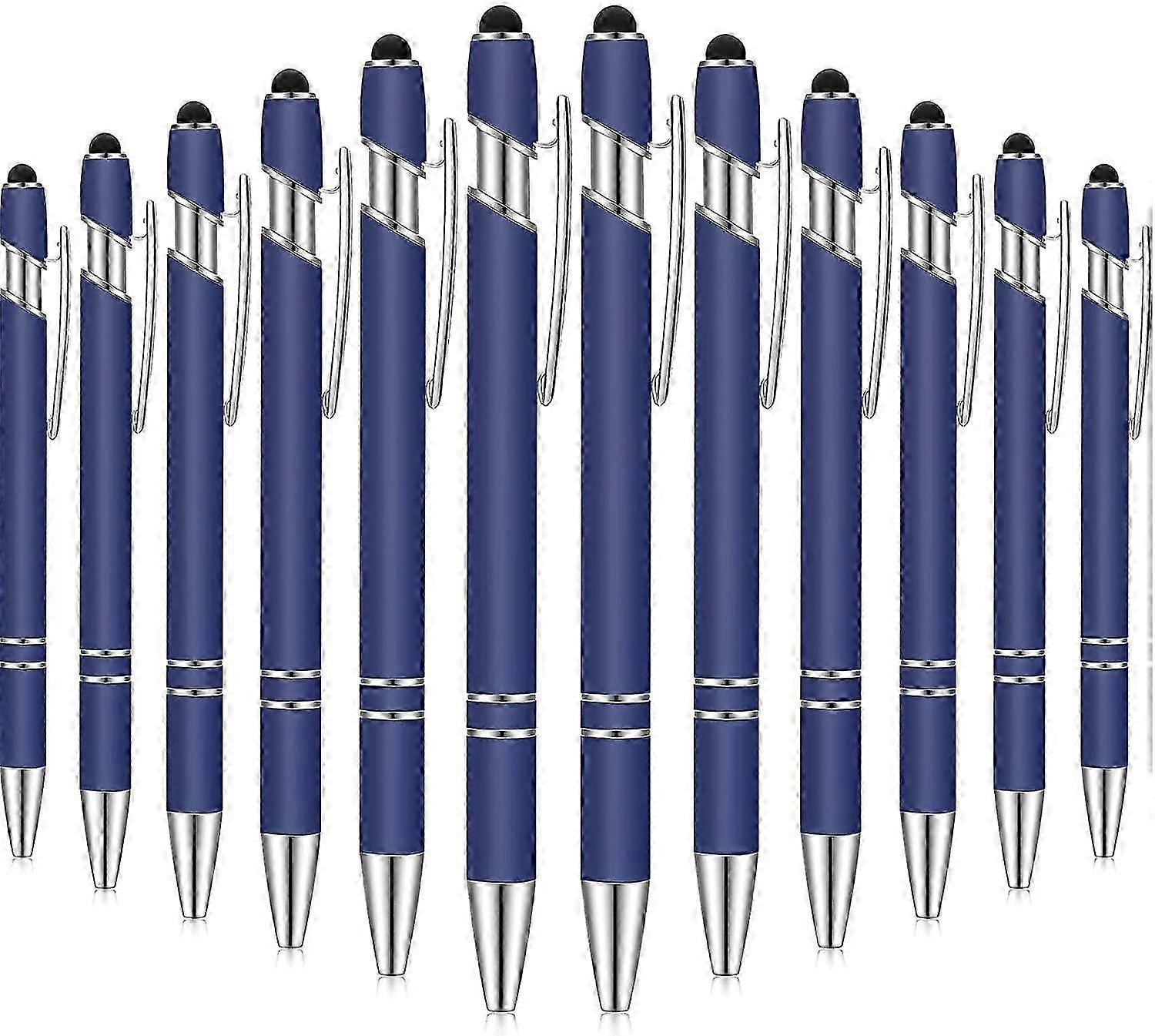 12 Pieces Ballpoint Pen with Stylus Tip, 1.0 mm Black Ink-Dark Blue