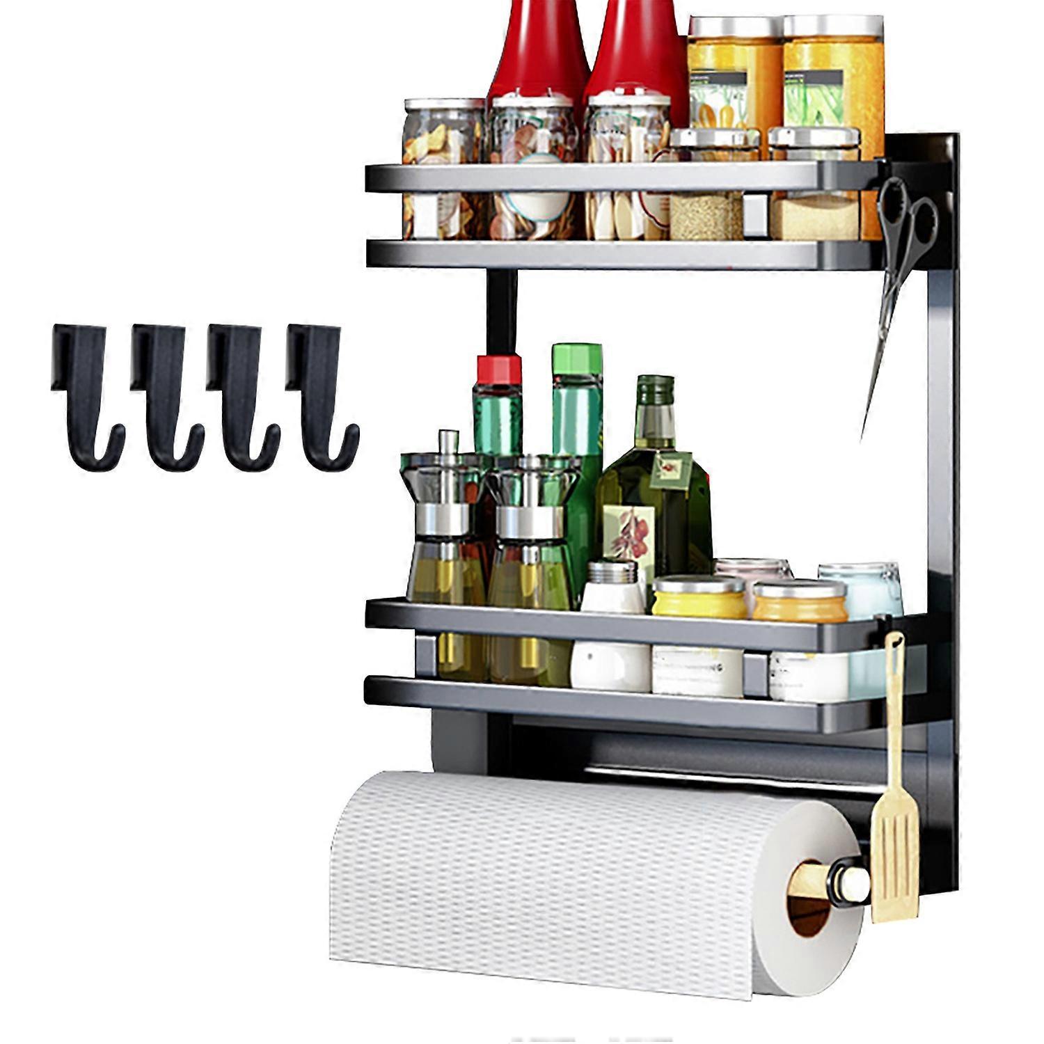 Magnetic Storage Rack with Paper Towel Holder Strong Load-bearing Easy to Install Kitchen Organizer