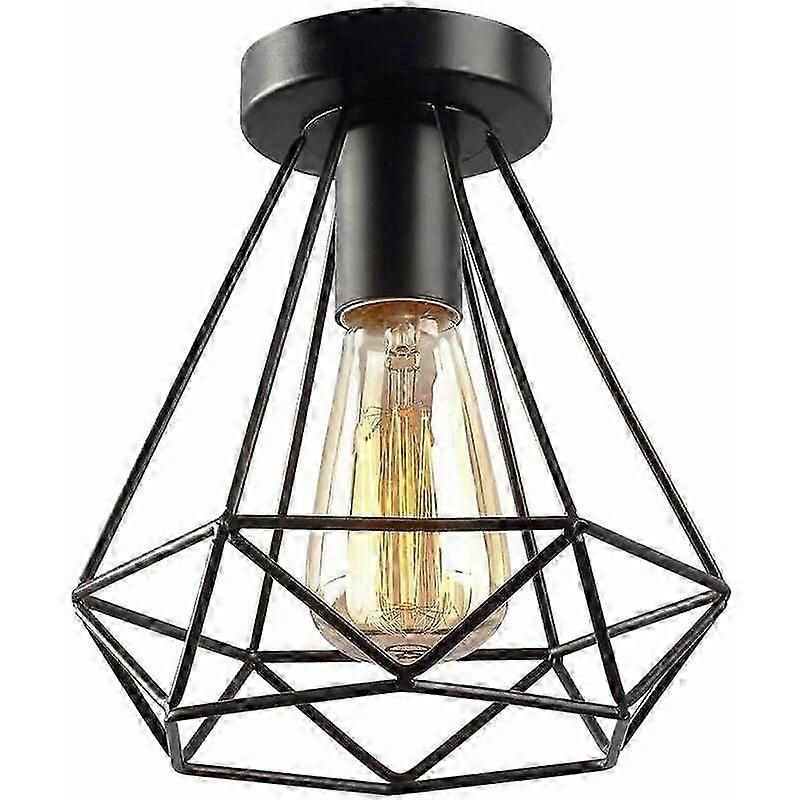 مصباح سقف قفص صناعي ماسي 20 سم ، مصباح سقف معدني عتيق E27 تصميم ريترو لمطبخ مدخل الحمام في ممر الشرفة ، أسود - أسود