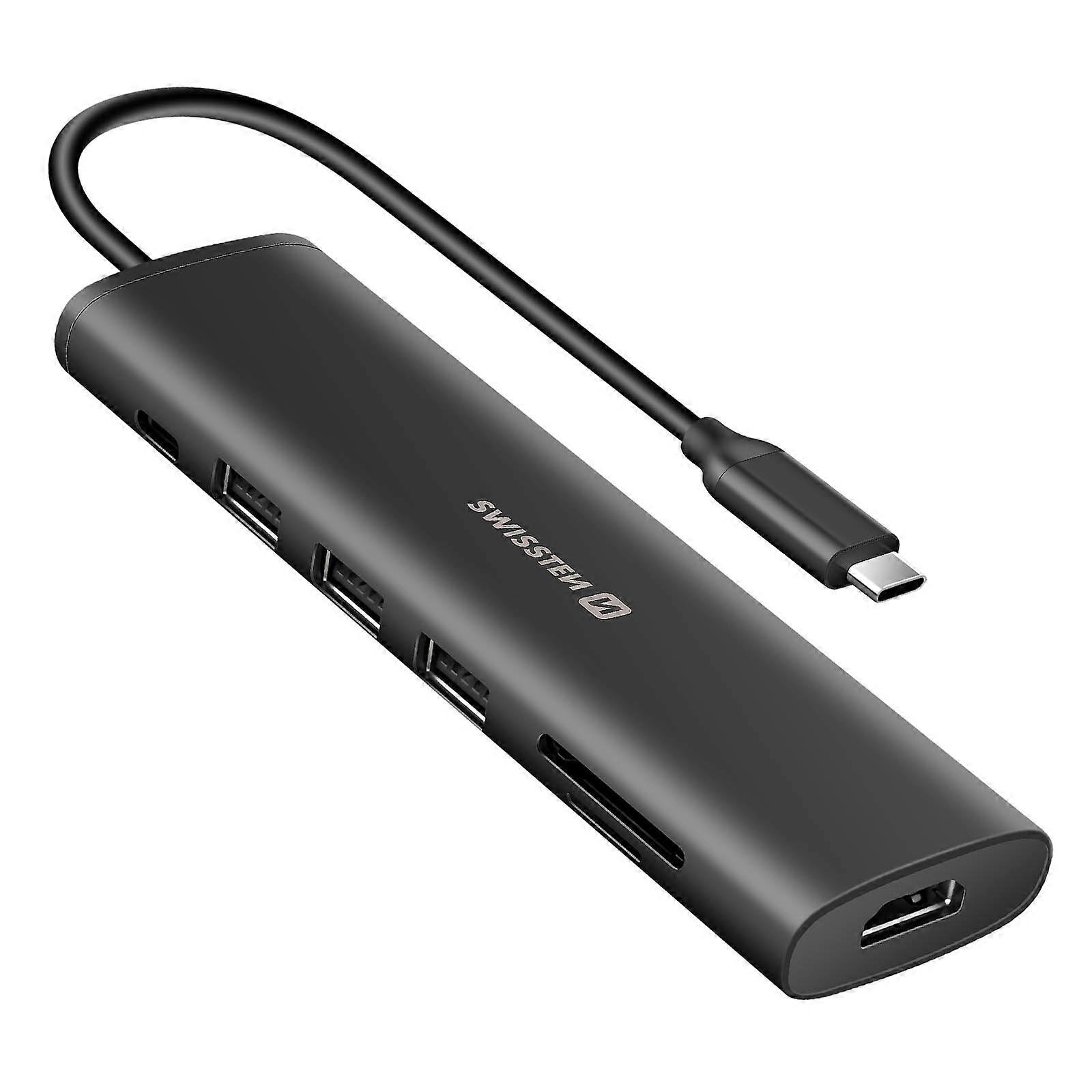 USB-C to USB-C 100W Hub + HDMI + USB + SD / micro-SD Card Reader, Black