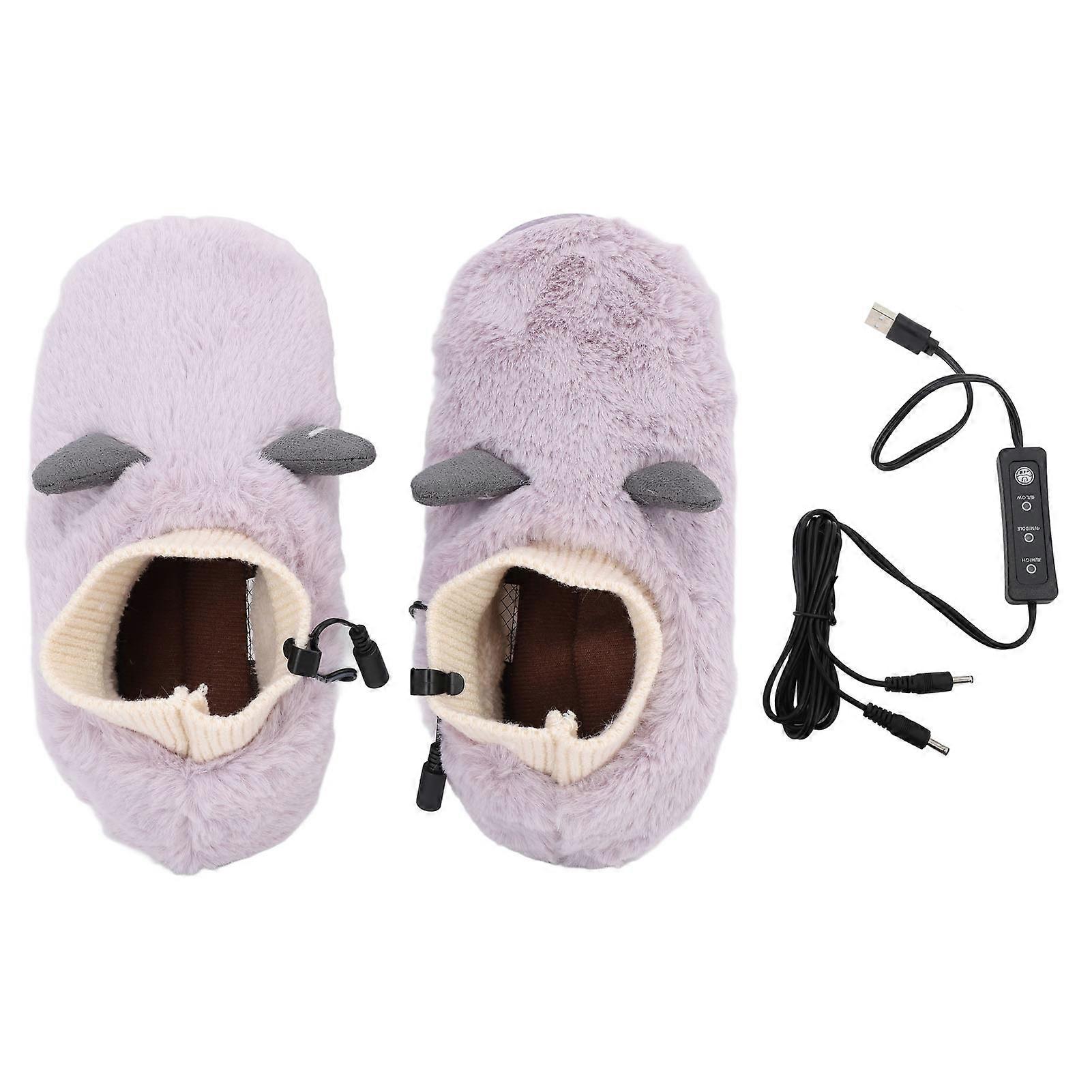1 Pair Electric Foot Warmer USB Heating Shoes 3 Gears Adjustable Temperature Walking Heated Slippers 250mm Purple 36‑37 Size