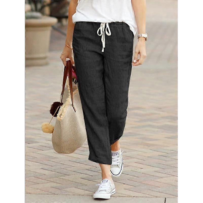 Summer Women's Casual Pants Cotton Linen Lightweight Solid Color High Waist Stretch with Pockets Autumn Green Red Fashion Pants