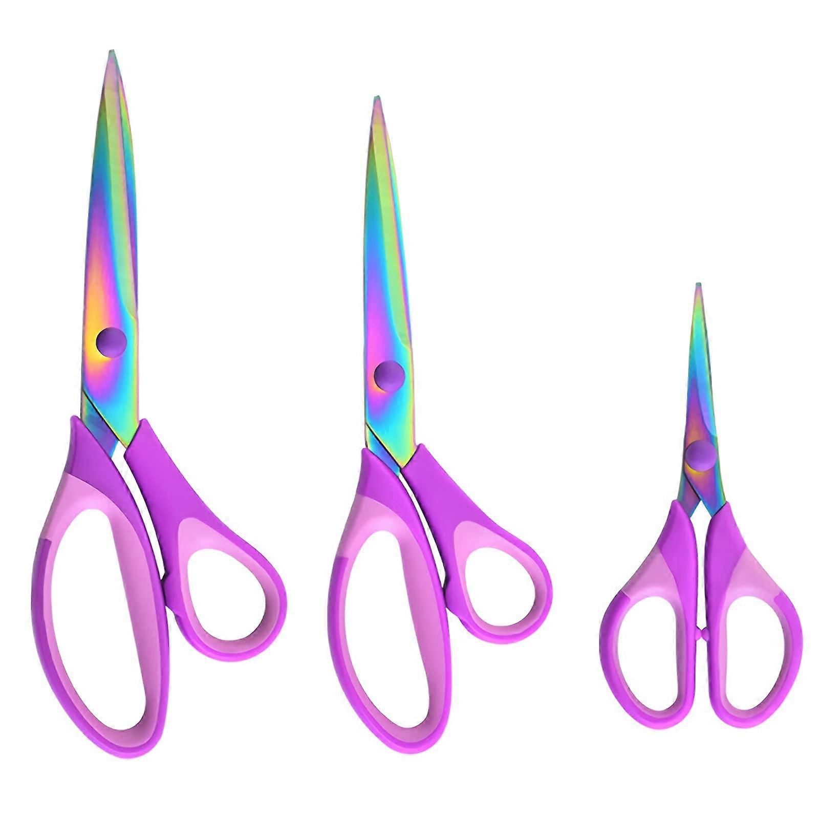 Sharp Scissors for Sewing and Office Use - 3 Sets of Stainless Steel Craft Scissors with Ergonomic Grip and Precision Blades