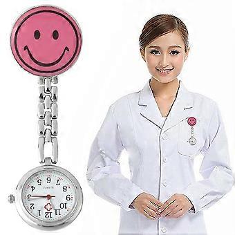 Süße gelbe Smiley Face Style Nurse Quarzuhr mit Clip (Pink)