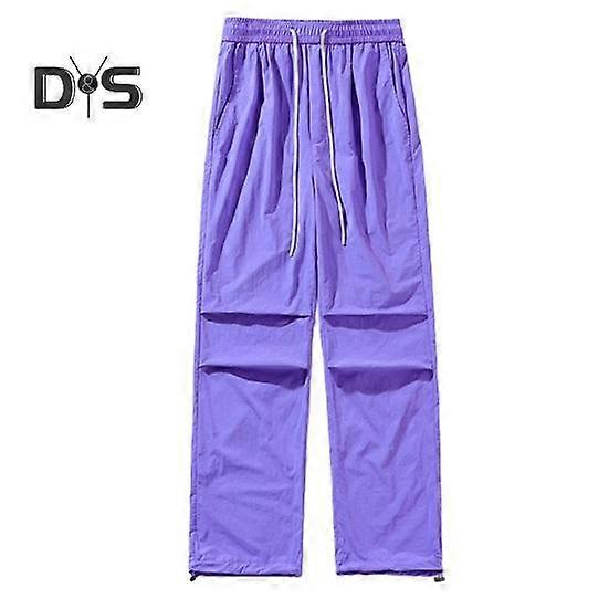 Men Candy Color Long Pants Quick Drying Elastic Waist Drawstring Wide Leg Trousers Pockets Pleated Oversized Casual Pants