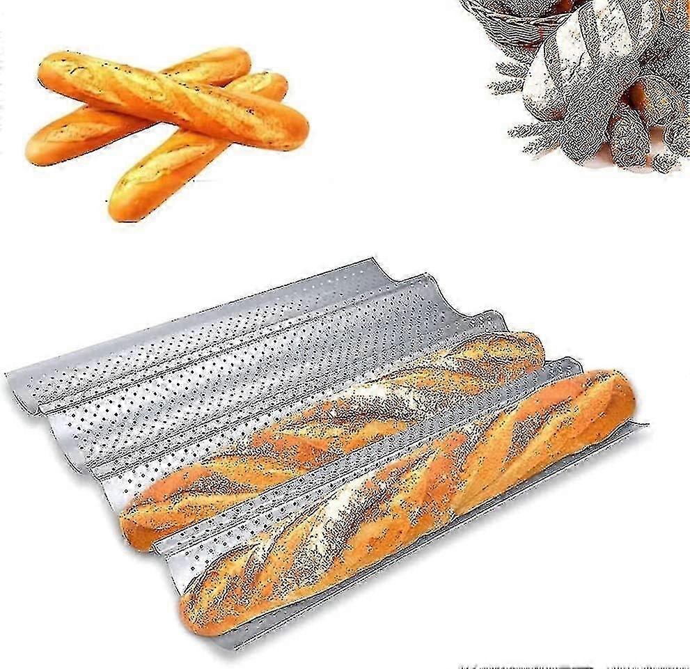 Perforated Baguette Baking Tray With Non-stick Coating For 4 Baguettes