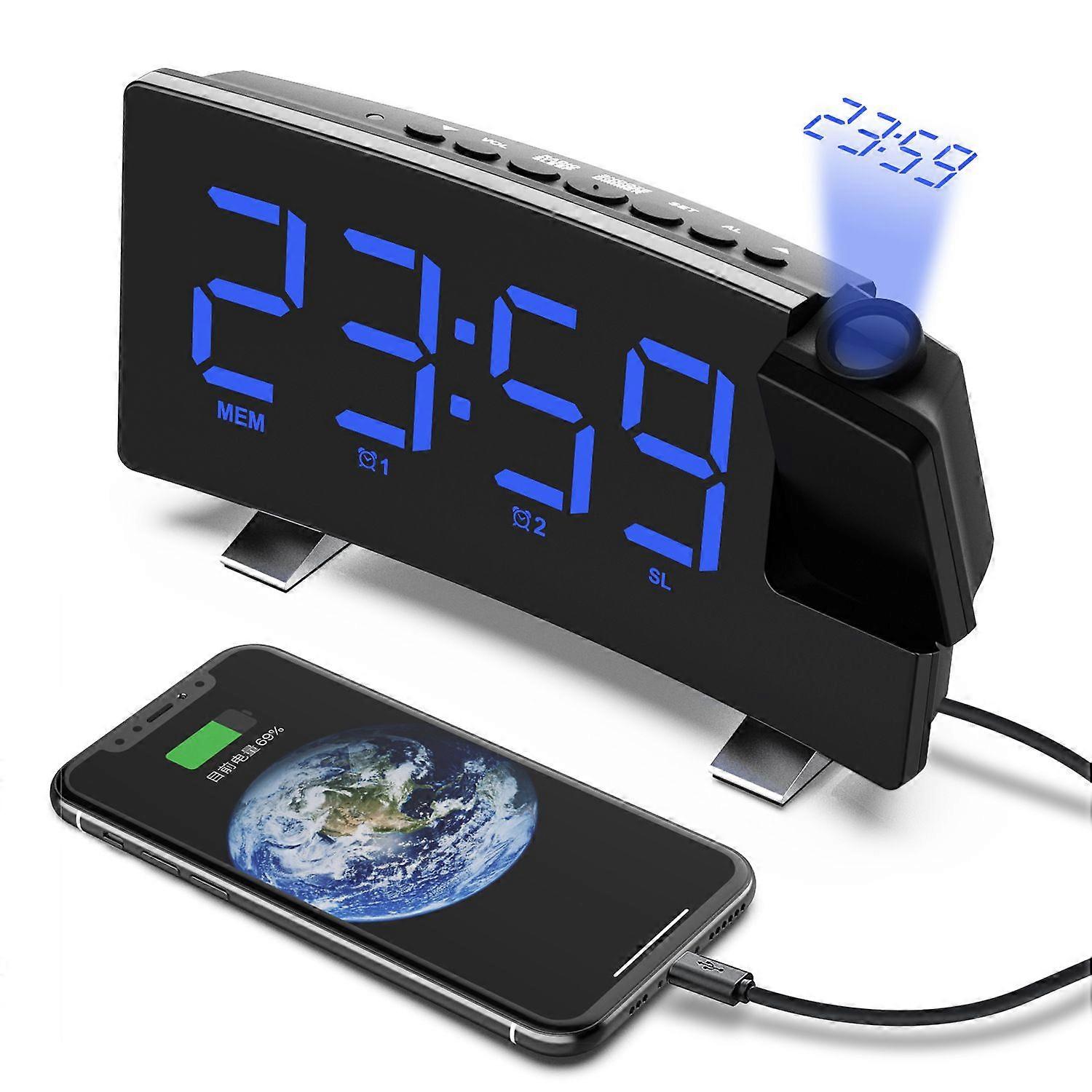 Projection Alarm Clock, Digital Clock With 180 Rotatable Projector, 3-level Brightness Dimmer