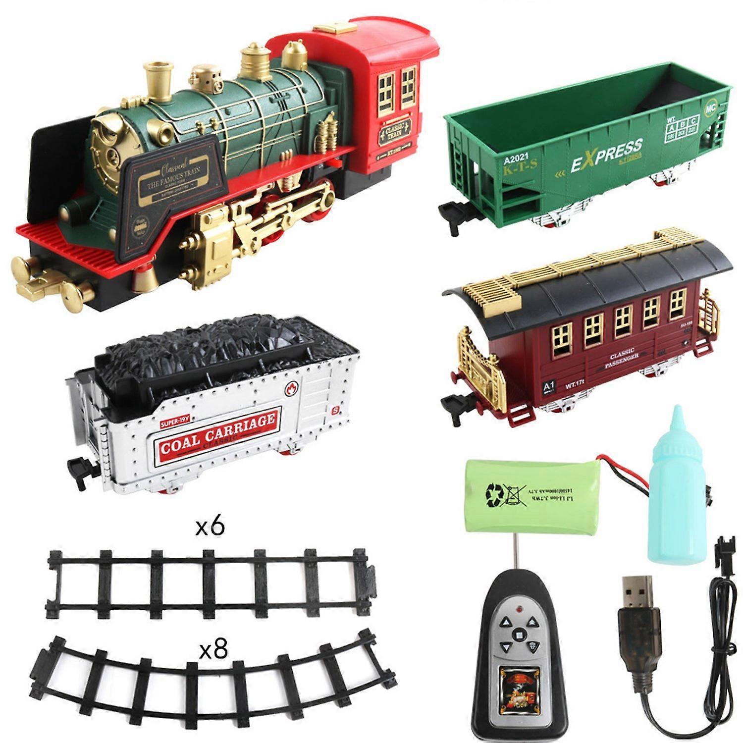 Remote Control Train Toy Sound Light Smoke Effect Rechargeable Electric Train Toy Set for Kids Toddl