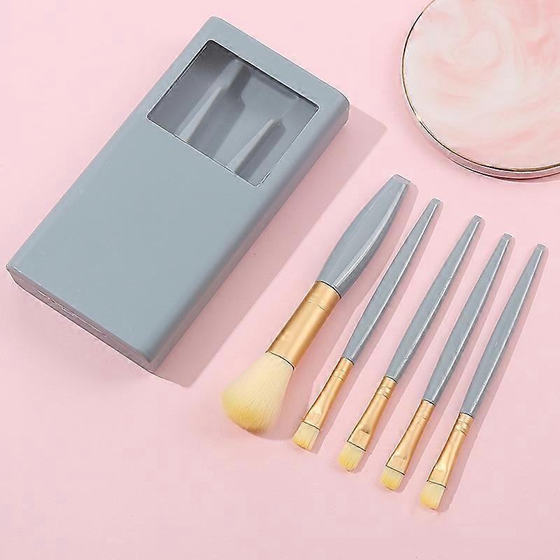 5 In 1 Windowed Mirror Case Portable Mini Makeup Brushes