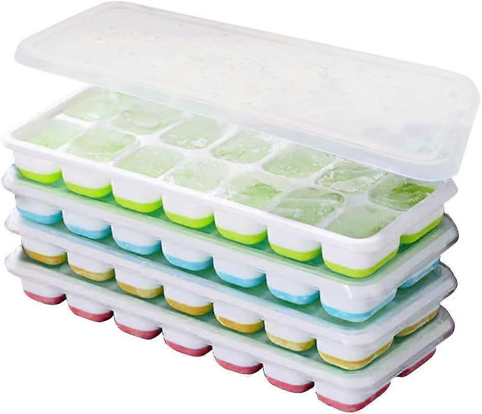 Silicone Ice Cube Trays - Stackable, Spill-Proof, Dishwasher Safe & BPA Free (4-Piece Set)