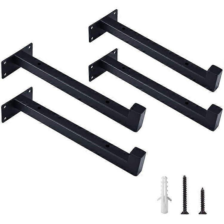 Shelf Brackets 30cm, 4 Pieces Industrial Wall Shelf Bracket with Hook Fixing Vintage Brackets Wall Bracket DIY Metal Bracket Black with Screws
