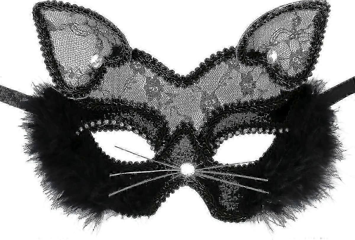 ハロウィン仮装セクシーレース女性猫マスク（黒）1枚