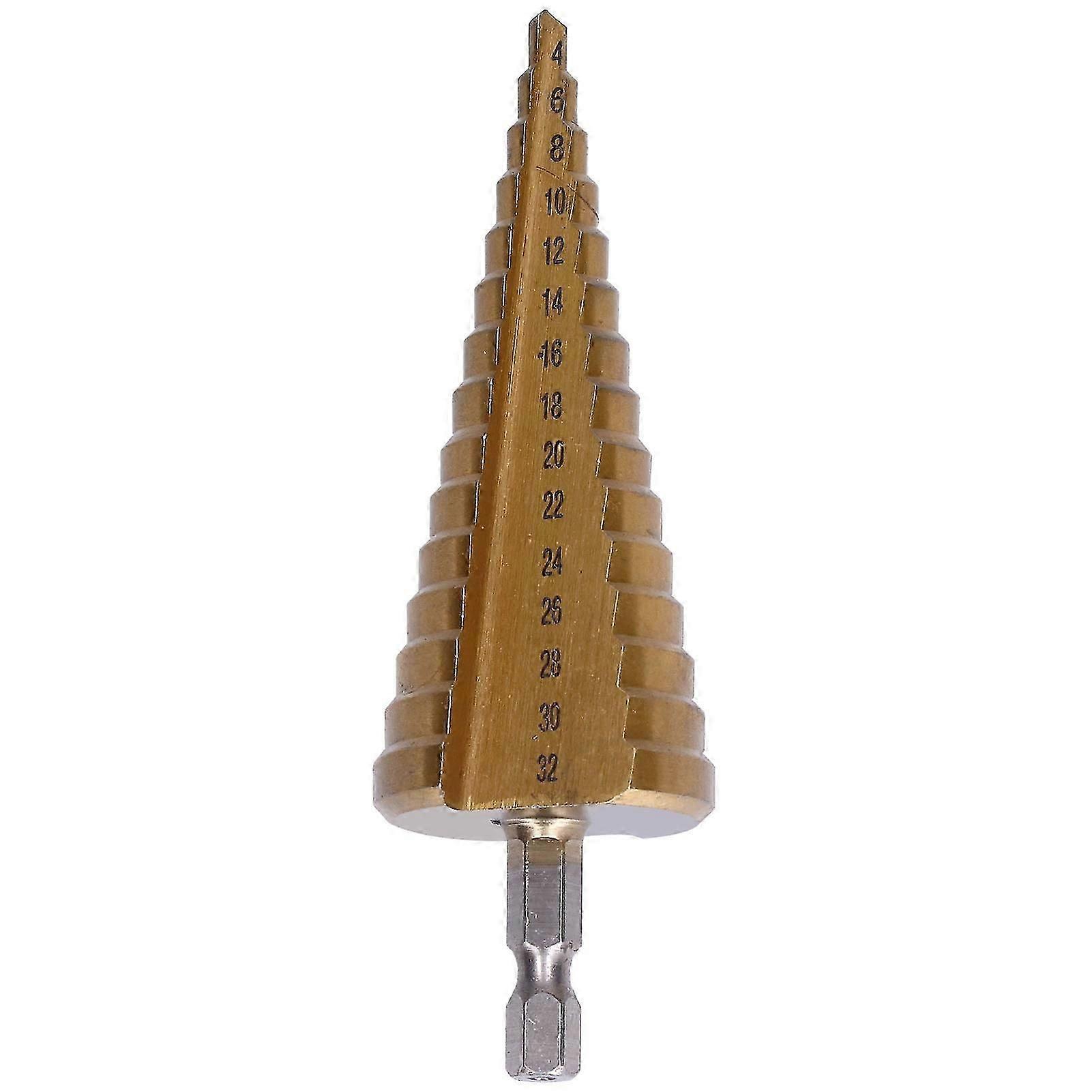 Step Drill Bit Ti Coating Straight Flute Pagoda Cone HSS Reaming Tool 1/4in Triangular Handle