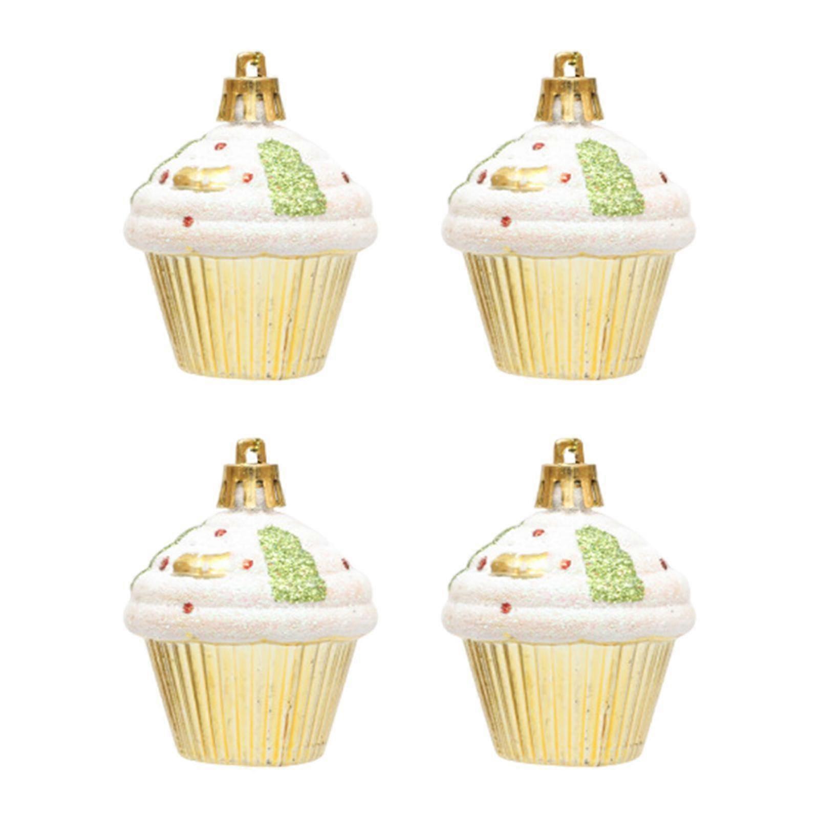 4 Adet Noel Cupcake Süslemeleri, Noel Kolye Tatil Asılı Noel Ağacı