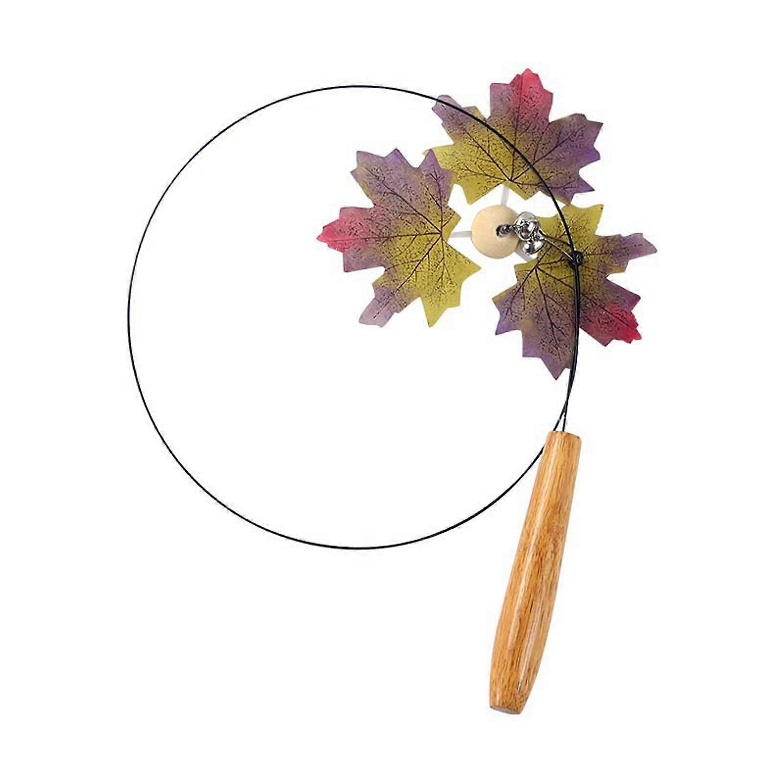 Cat Interactive Toy Stick Rotate Maple Leaf Catkins Wand with Small Bells Artificial Colorful Cat Chasing Teaser Toy Purple