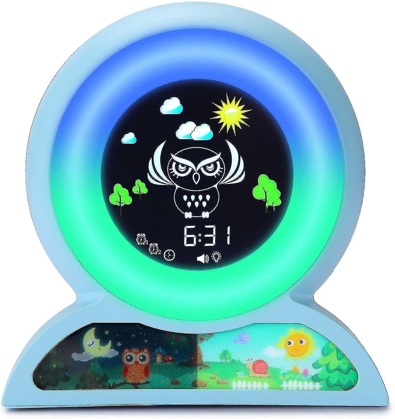 Children's Alarm Clock, Night Light, 5 Color Changes, 7 Music Children's Light Alarm Clock,(blue)