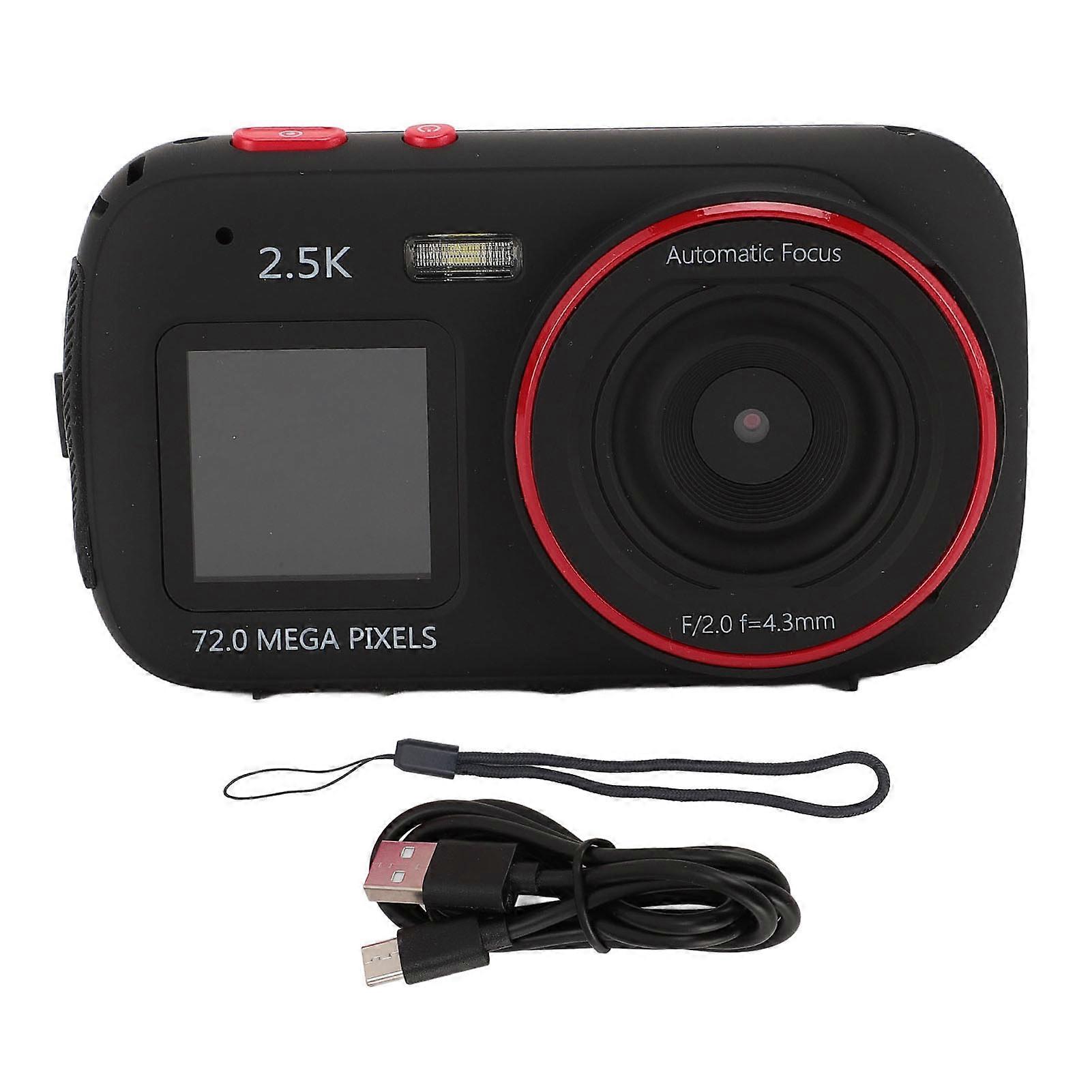 72MP Digital Camera Dual Screen 2.4in Front 1.54in Rear Display, 16X Digital Zoom Video Camera MP3 Player for Travel Photography Black
