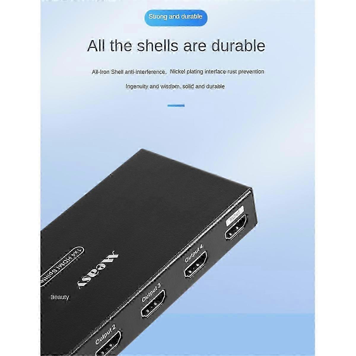 1 in 4 Out Video 4 Ports -Compatible Splitter 1x4 Support 3D 4K 30HZ Splitter with EU Plug
