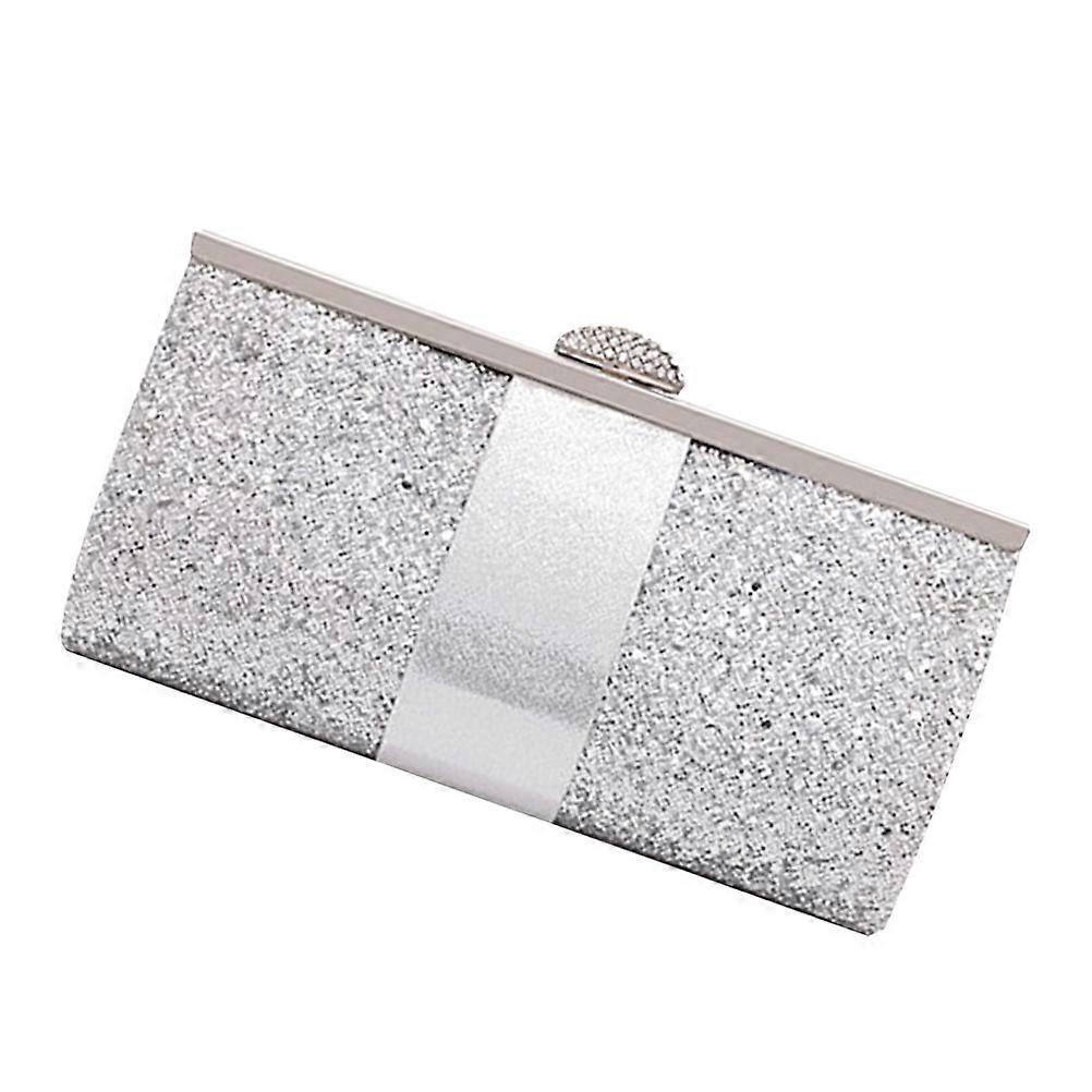 Glitter Synthetic Evening Clutch Handbag with Chain – Stylish Silver Purse for Weddings, Proms, Parties, and Formal Events – Elegant Fashion