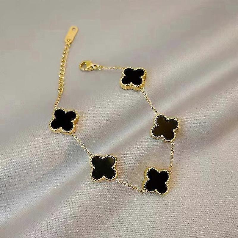Four Leaf Grass Plating Double sided Necklace Fritillaria Lucky Four Leaf Grass Bracelet with Diamonds Colorful Necklace Female
