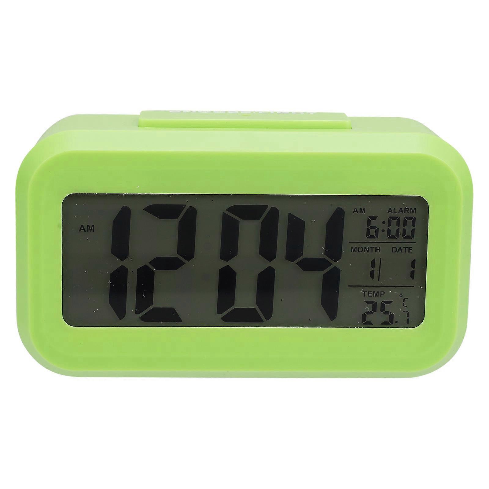 Battery Operated Digital Alarm Clock Study 12.7X7X4.2CM Green Plastic Date Display Calendar 1Set